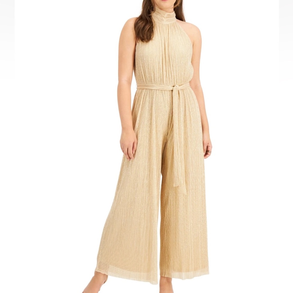 Taylor Metallic Halter Neck Wide Leg Formal Jumpsuit